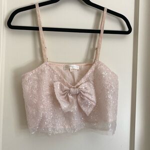 Loveshackfancy annalisa bow sequin crop top XS